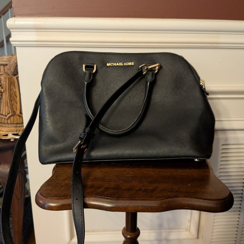 Black Michael Kors Medium Cindy Satchel Bag 13" With Straps As-Is